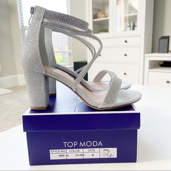 Top Moda Silver Rhinestones Strap Heels Rosa-66 - Picture 7 of 7